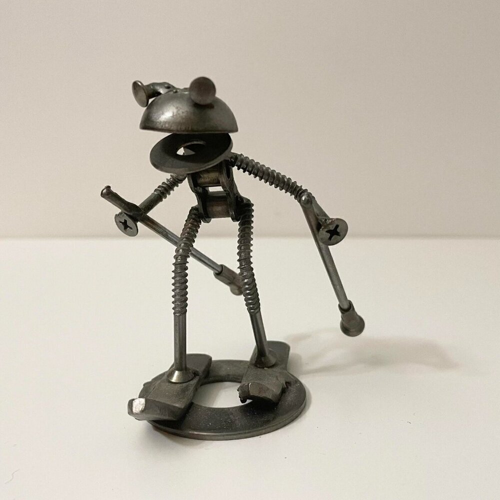 Frog Metal Art Sculpture Skiing Figure Screws Washers